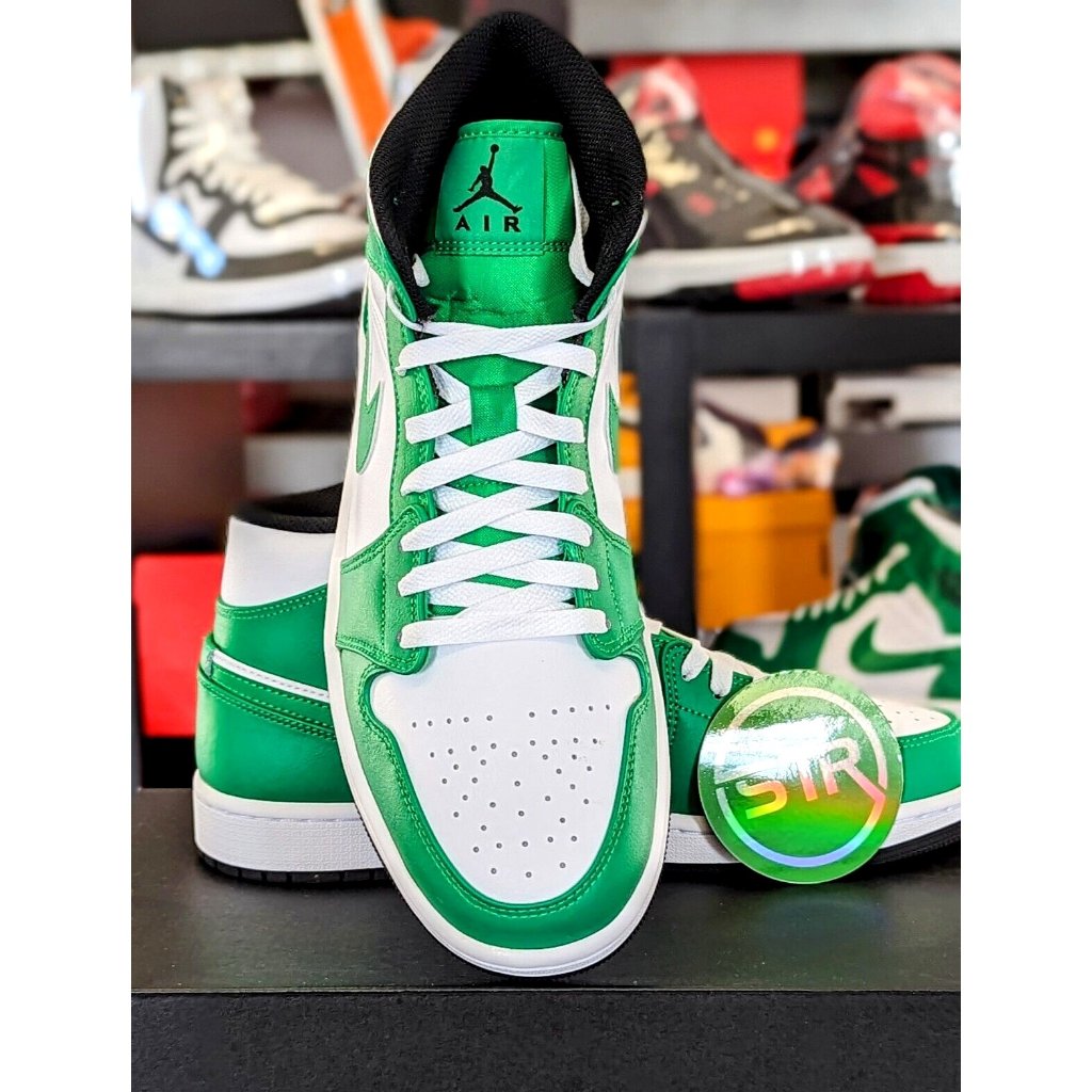 Nike Nike Air Jordan 1 Mid Shoes Lucky Green White Black Dq8426-301 Men's Sz. 10